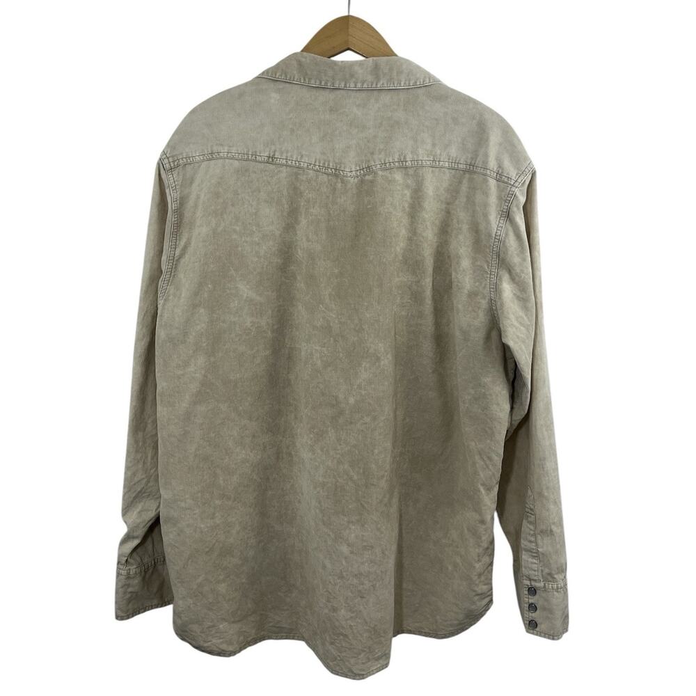 Corduroy Western Pearl Snap Button Up Shirt Beige Long Sleeve Mens XL Ivory - Picture 5 of 8